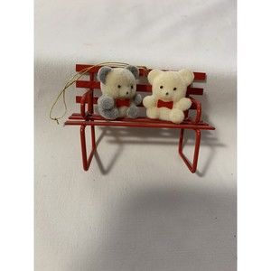 Vnt Avon Teddies On A Bench Christmas Ornament 2 Flocked Teddy Bears Noel 1980’s